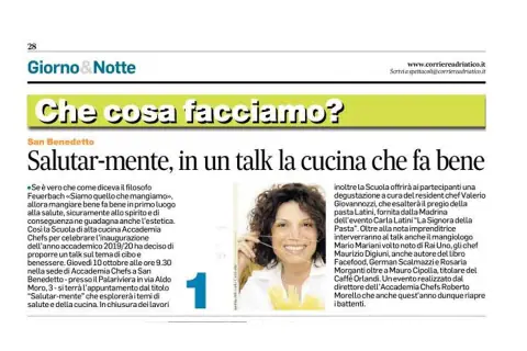 Sul Corriere Adriatico l'Accademia Chefs di San Benedetto del Tronto